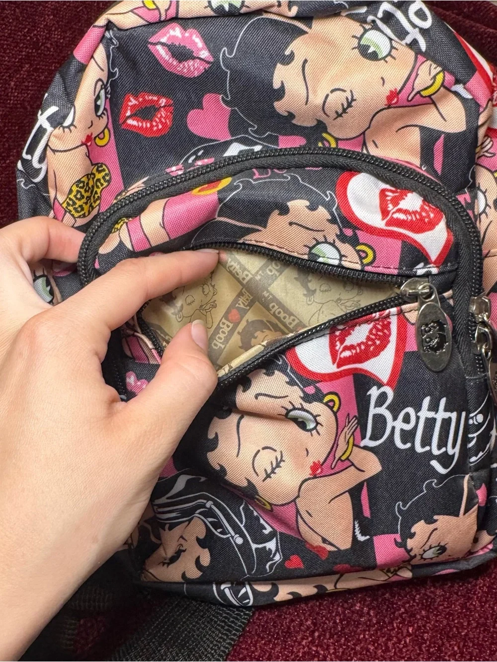 Betty Boop Y2K Black, Pink & Cream Mini Backpack with Character Print